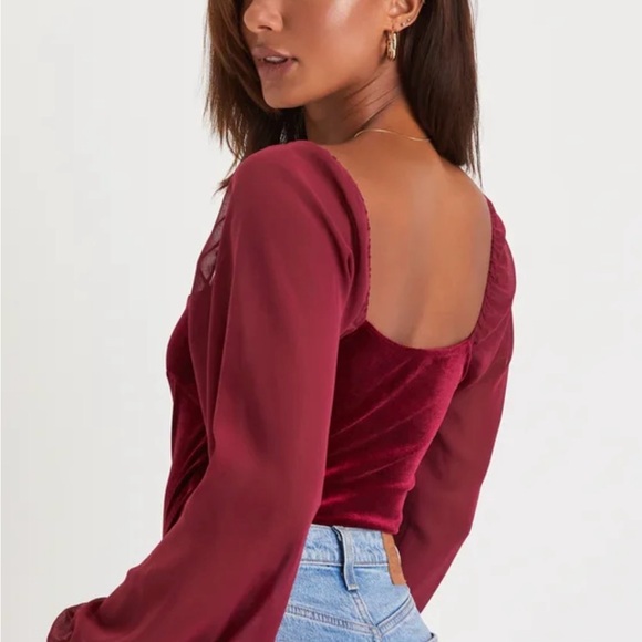 Lulu’s Burgundy Velvet Women's Top - Picture 5 of 8